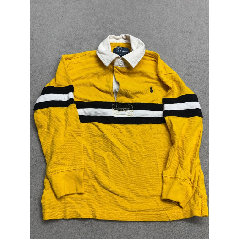 Polo Ralph Lauren Boys Size 5 Yellow Striped Long Sleeve Rugby Shirt Cotton